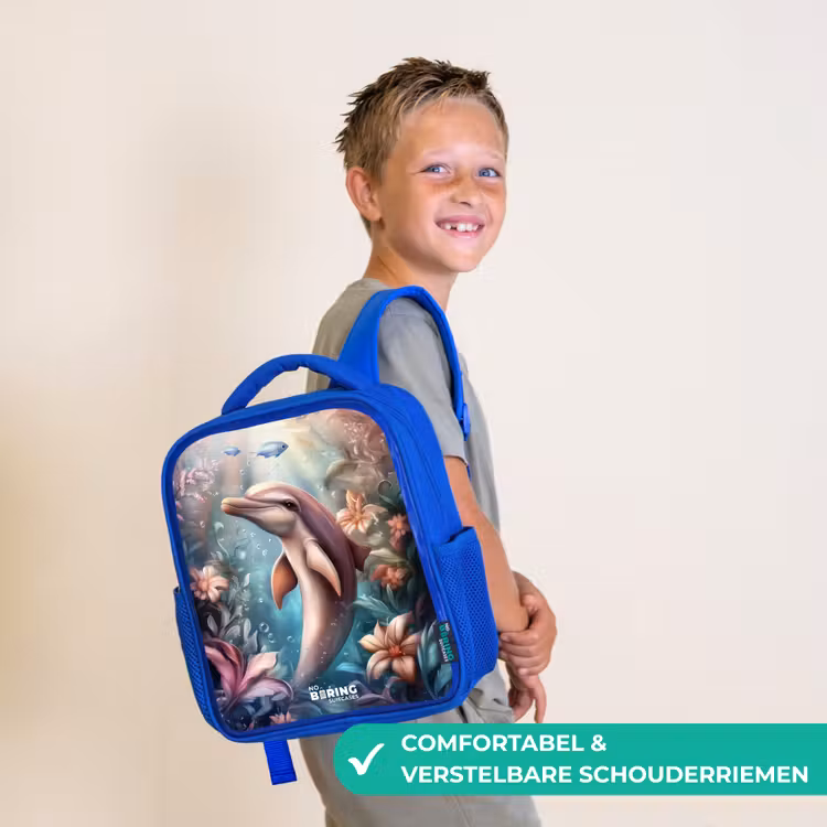 Kinderrugzak - Blauw - Dolfijn en vissen in onderwater bloemenwereld — 4