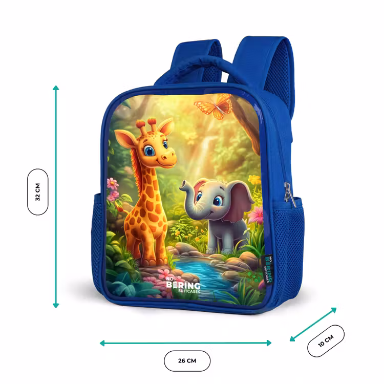 Kinderrugzak - Blauw - Giraf en olifant bij beekje in de Jungle — 6