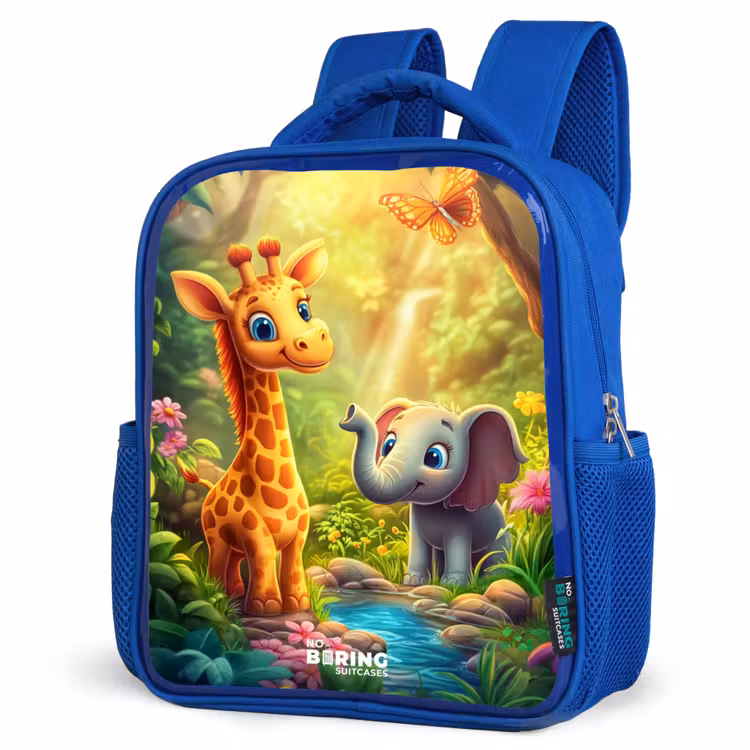 Kinderrugzak - Blauw - Giraf en olifant bij beekje in de Jungle — 9