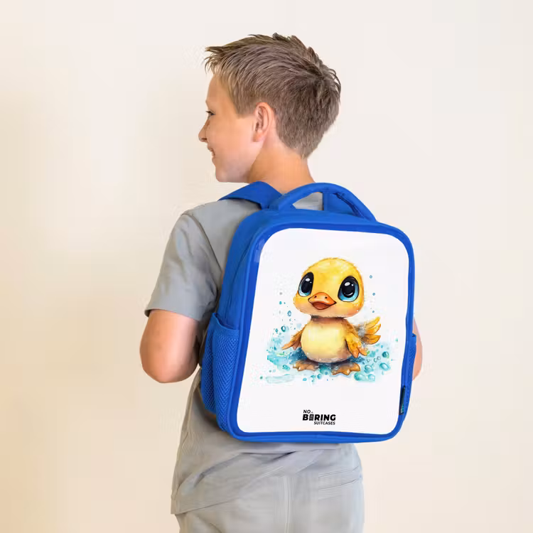 Kinderrugzak - Blauw - Lief eendje met blauwe ogen en waterspetters — 3