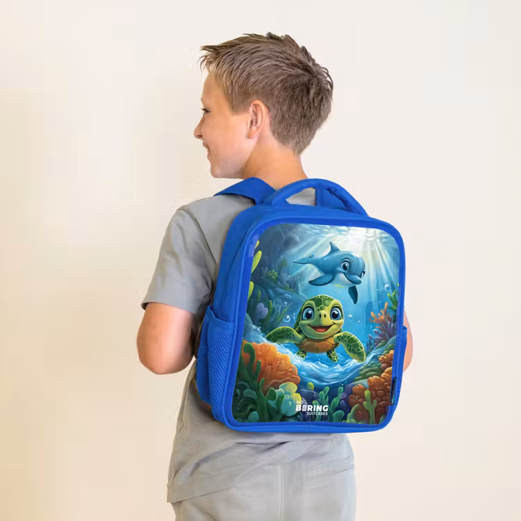 Kinderrugzak - Blauw - Schildpad en dolfijn in blauwe oceaan — 3