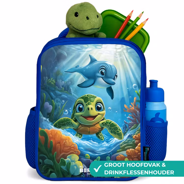 Kinderrugzak - Blauw - Schildpad en dolfijn in blauwe oceaan — 5