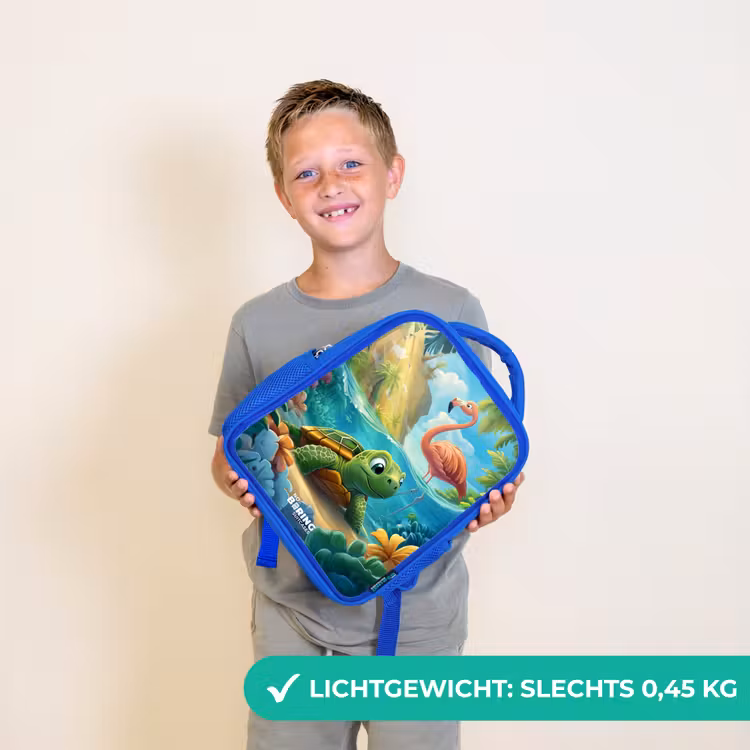 Kinderrugzak - Blauw - Schildpad in tropisch water met flamingo — 2