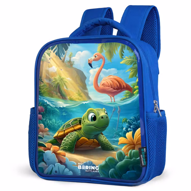 Kinderrugzak - Blauw - Schildpad in tropisch water met flamingo — 9