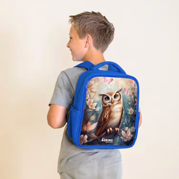 Kinderrugzak - Blauw - Uil met vlinders in mystiek bos — 3