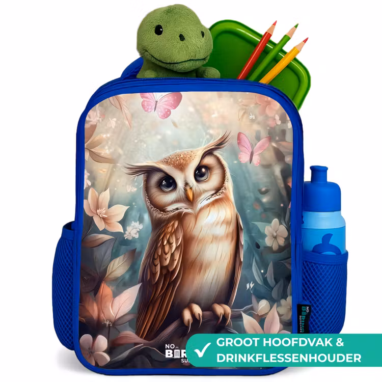 Kinderrugzak - Blauw - Uil met vlinders in mystiek bos — 5