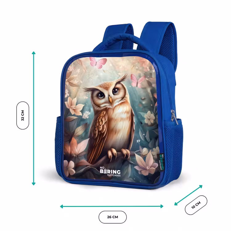 Kinderrugzak - Blauw - Uil met vlinders in mystiek bos — 6