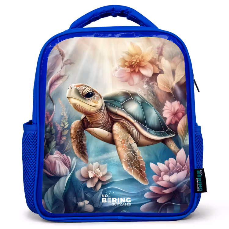 Kinderrugzak - Blauw - Zeeschildpad tussen bloemen onder water — 1