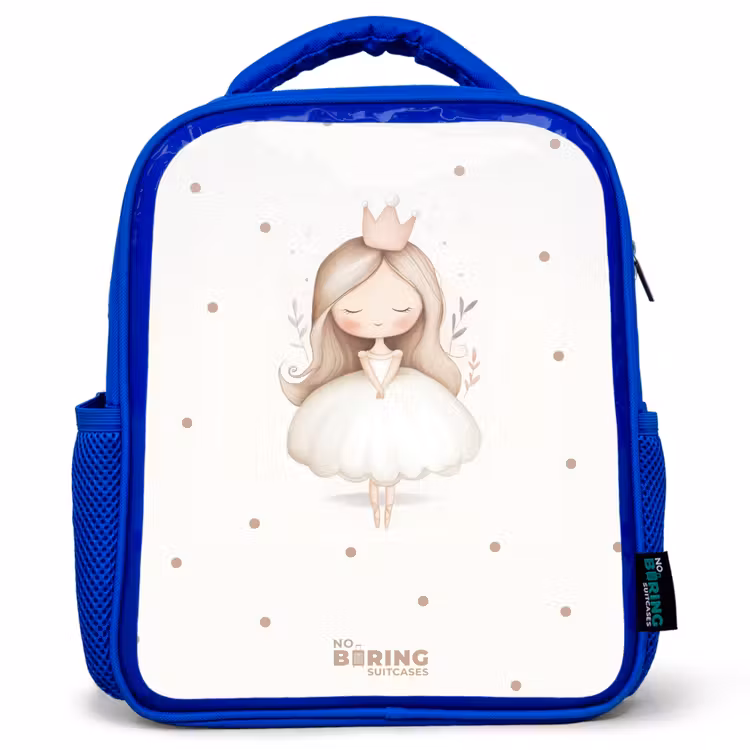 Kinderrugzak - Blauw - Ballerina prinses tussen beige stippen — 1