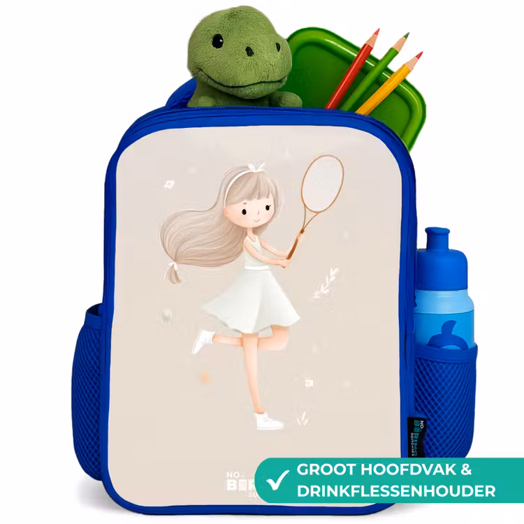 Kinderrugzak - Blauw - Meisje speelt tennis in beige kleuren — 5