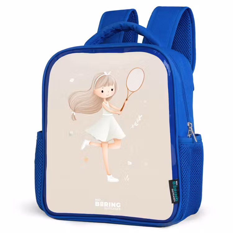 Kinderrugzak - Blauw - Meisje speelt tennis in beige kleuren — 9