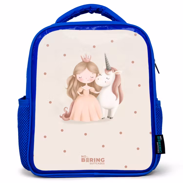 Kinderrugzak - Blauw - Prinses en een eenhoorn in pastel kleuren — 1