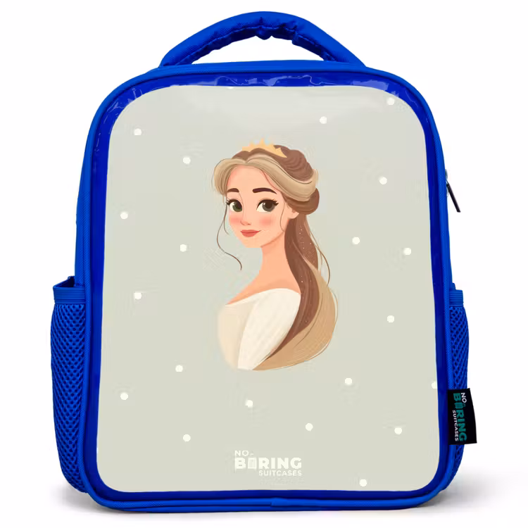 Kinderrugzak - Blauw - Prinses met tiara op groene stippenachtergrond — 1