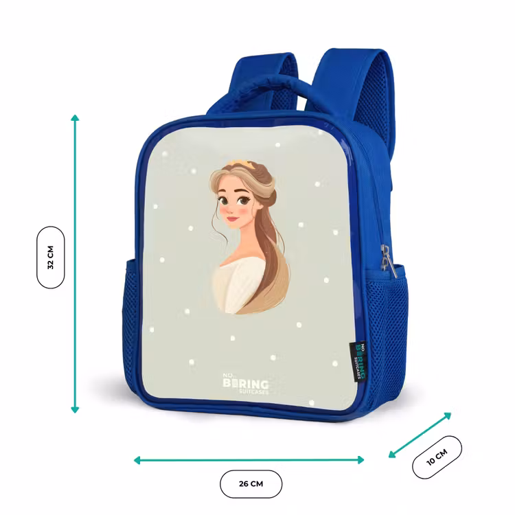 Kinderrugzak - Blauw - Prinses met tiara op groene stippenachtergrond — 6