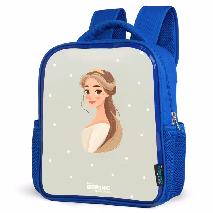 Kinderrugzak - Blauw - Prinses met tiara op groene stippenachtergrond — 9