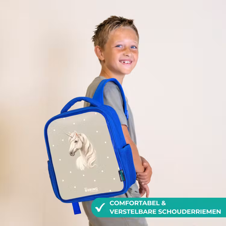 Kinderrugzak - Blauw - Eenhoorn omringd door stippen in neutrale kleuren — 4