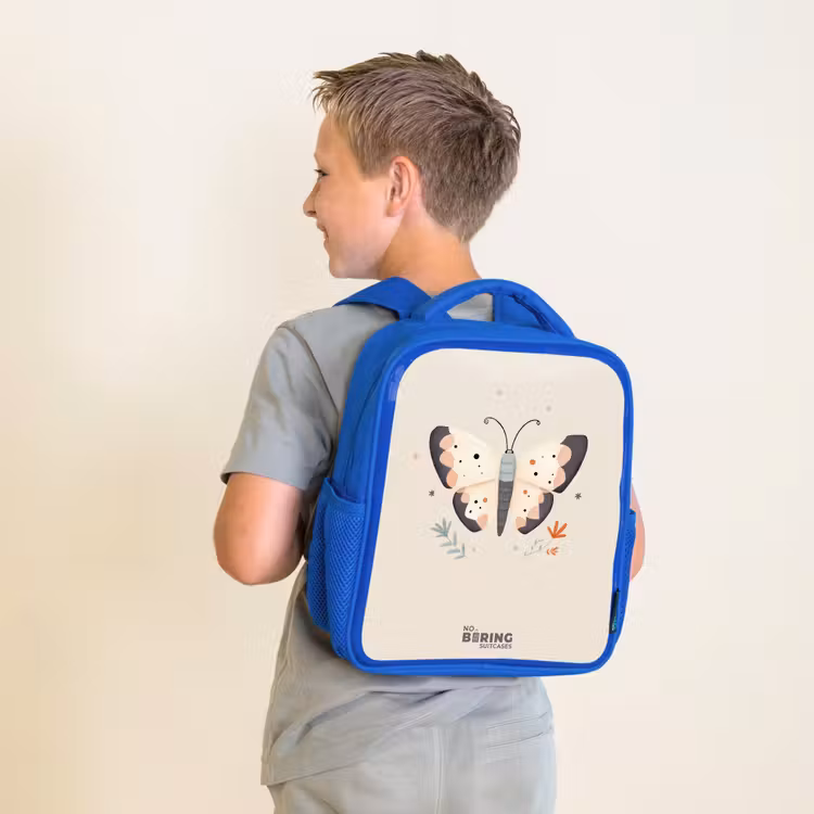 Kinderrugzak - Blauw - Vlinder in neutrale pastel kleuren — 3