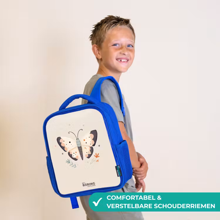 Kinderrugzak - Blauw - Vlinder in neutrale pastel kleuren — 4