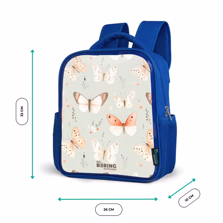 Kinderrugzak - Blauw - Vlinder patroon in zachte oranje en rode tinten — 6
