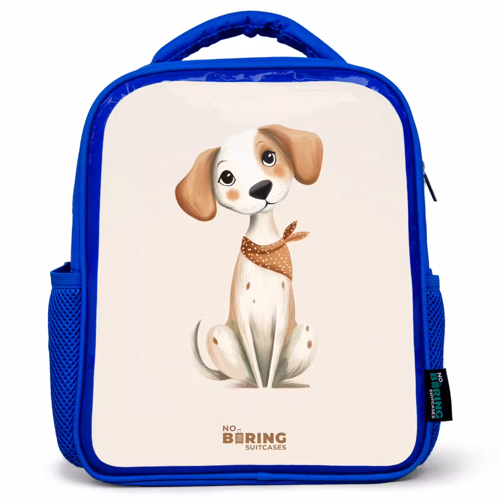 Kinderrugzak - Blauw - Bruin gevlekte pup op een beige achtergrond — 1