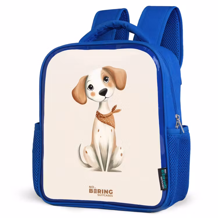 Kinderrugzak - Blauw - Bruin gevlekte pup op een beige achtergrond — 9