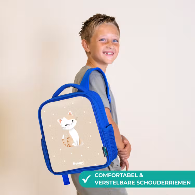 Kinderrugzak - Blauw - Kat omringd door beige stippen — 4