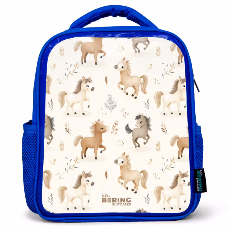 Kinderrugzak - Blauw - Patroon van veulens in beige en bruin kleuren — 1