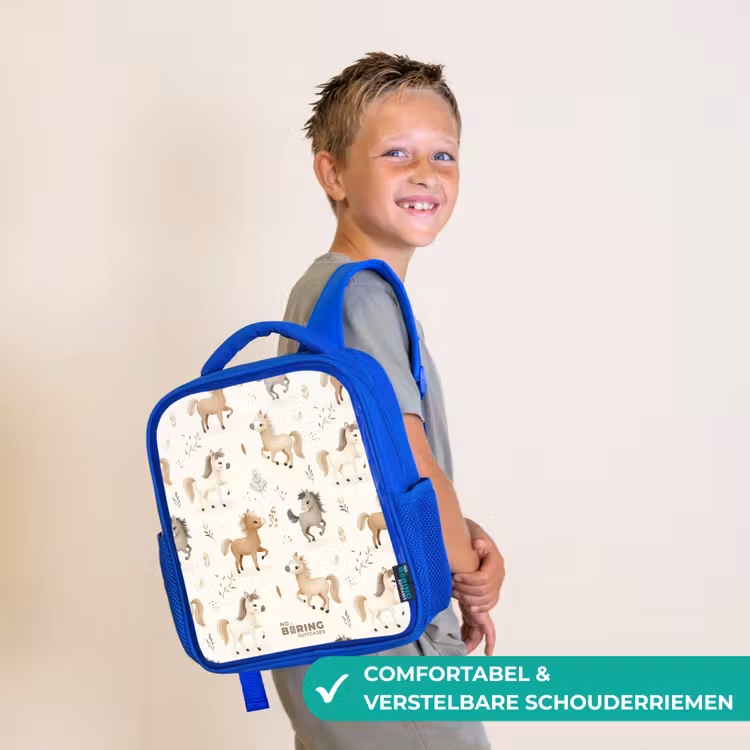 Kinderrugzak - Blauw - Patroon van veulens in beige en bruin kleuren — 4