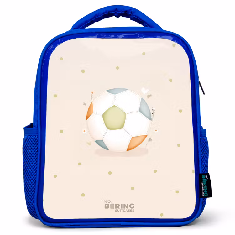 Kinderrugzak - Blauw - Voetbal in beige pastel kleuren — 1