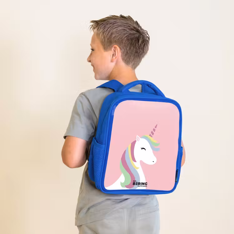 Kinderrugzak - Blauw - Cartoon unicorn met regenboogmanen — 3