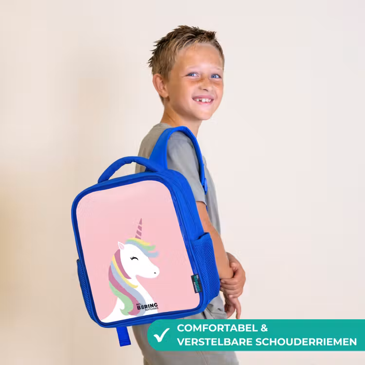 Kinderrugzak - Blauw - Cartoon unicorn met regenboogmanen — 4