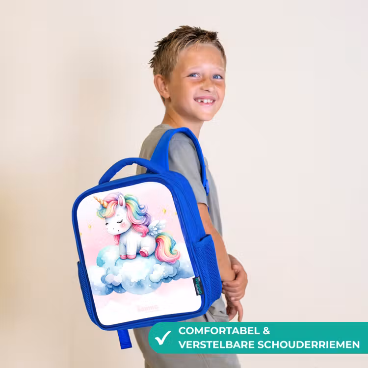 Kinderrugzak - Blauw - Eenhoorn met regenboogmanen op een wolk — 4
