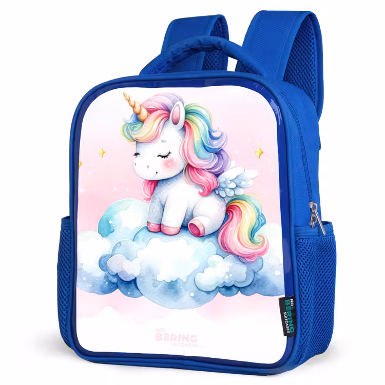 Kinderrugzak - Blauw - Eenhoorn met regenboogmanen op een wolk — 9