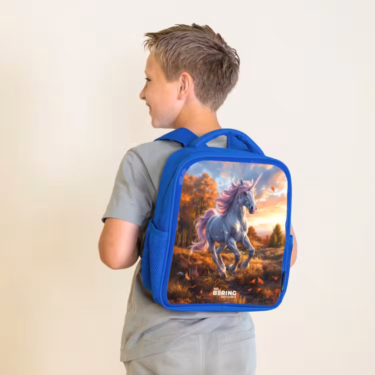 Kinderrugzak - Blauw - Galopperende Eenhoorn in Herfstwereld — 3