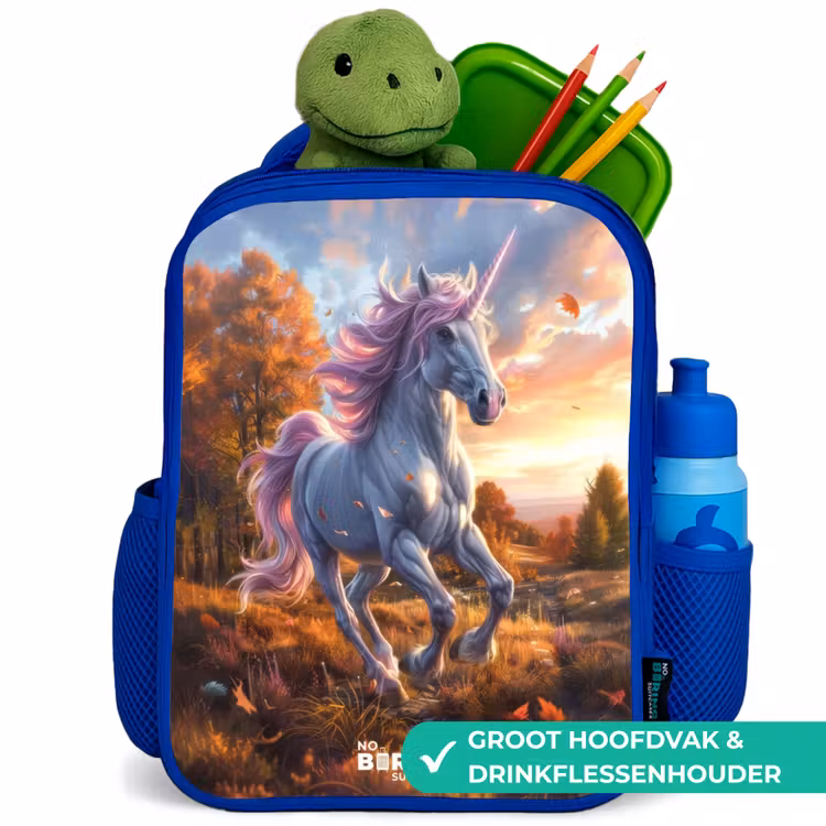 Kinderrugzak - Blauw - Galopperende Eenhoorn in Herfstwereld — 5