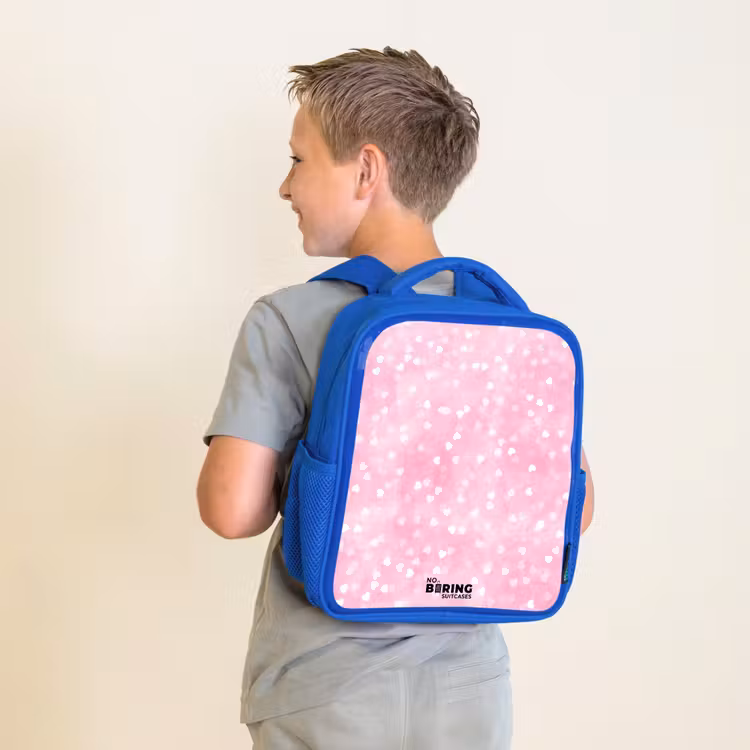 Kinderrugzak - Blauw - Roze glitter hartjes — 3