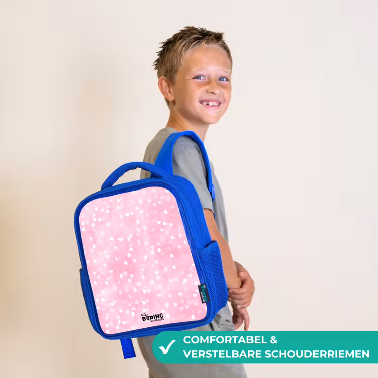 Kinderrugzak - Blauw - Roze glitter hartjes — 4