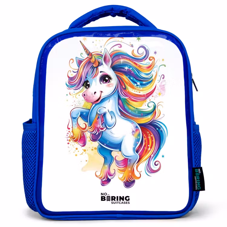 Kinderrugzak - Blauw - Steigerende Eenhoorn met Regenboogmanen — 1