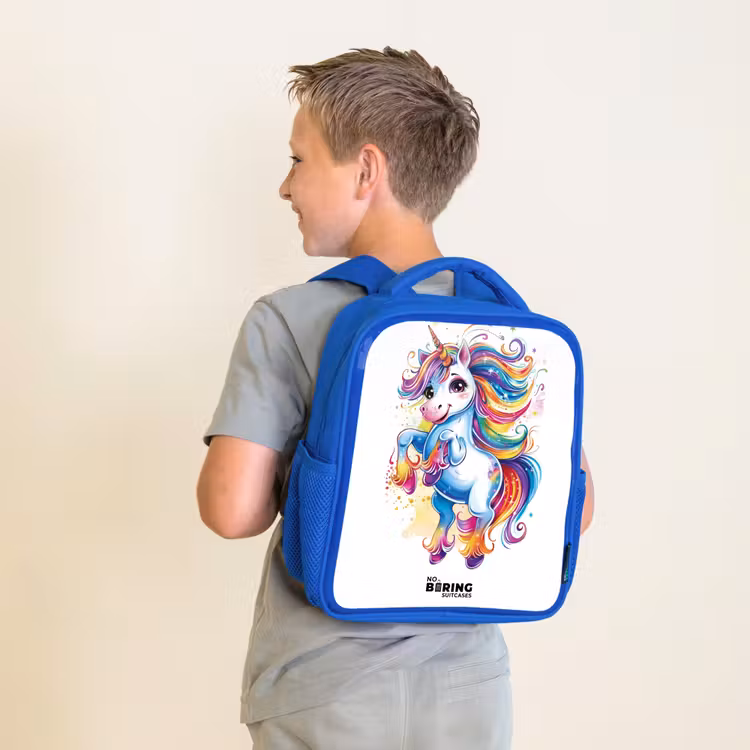 Kinderrugzak - Blauw - Steigerende Eenhoorn met Regenboogmanen — 3