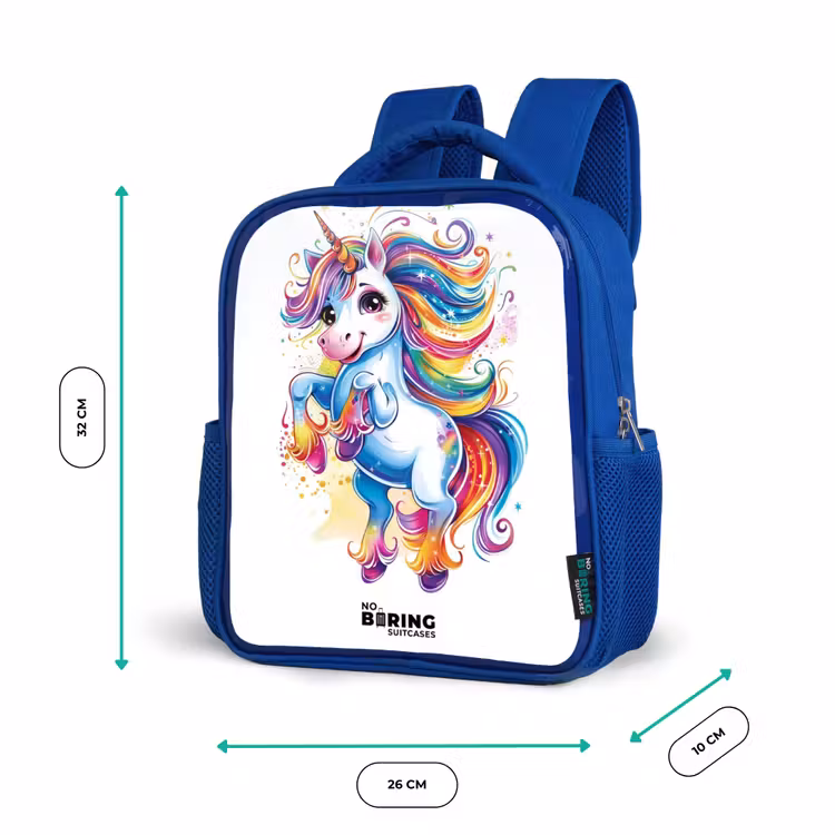 Kinderrugzak - Blauw - Steigerende Eenhoorn met Regenboogmanen — 6