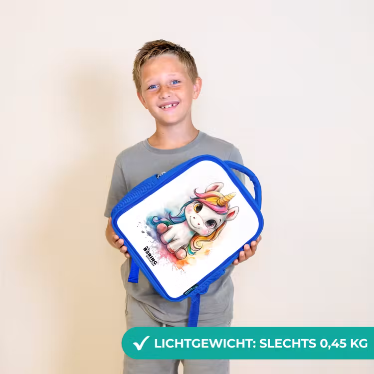 Kinderrugzak - Blauw - Witte Eemhoorn met Kleurrijke Manen en Verfspatten — 2