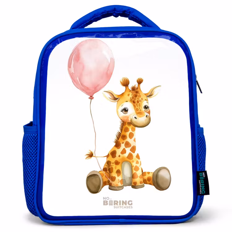 Kinderrugzak - Blauw - Giraffe met roze ballon — 1