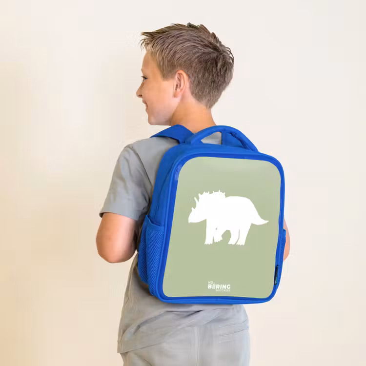 Kinderrugzak - Blauw - Groen met Triceratops dino — 3