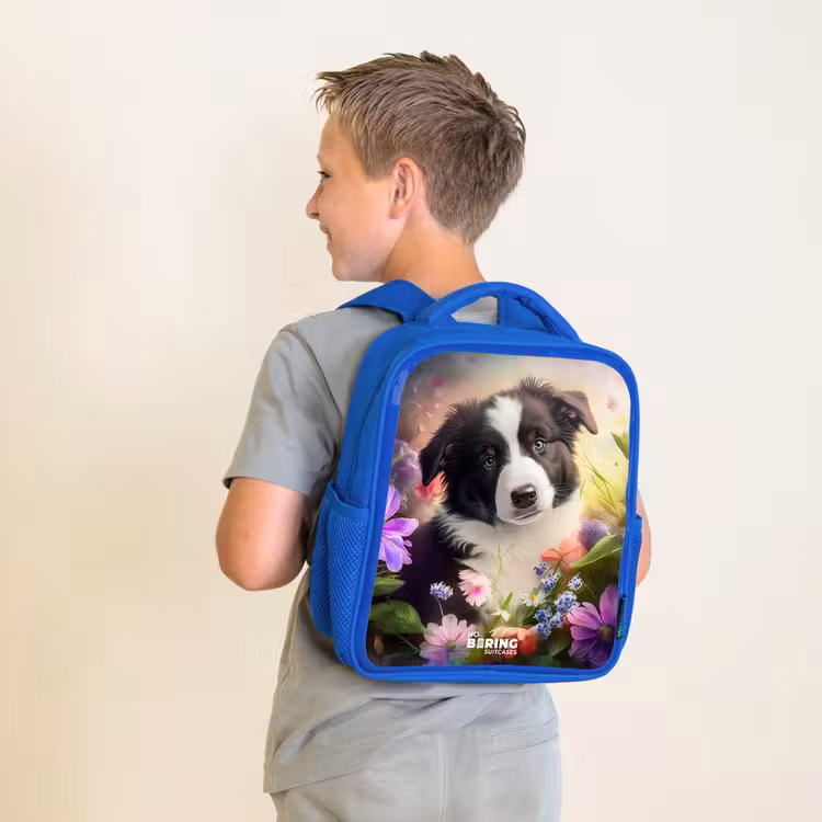 Kinderrugzak - Blauw - Hond met blauwe ogen in een veld — 3