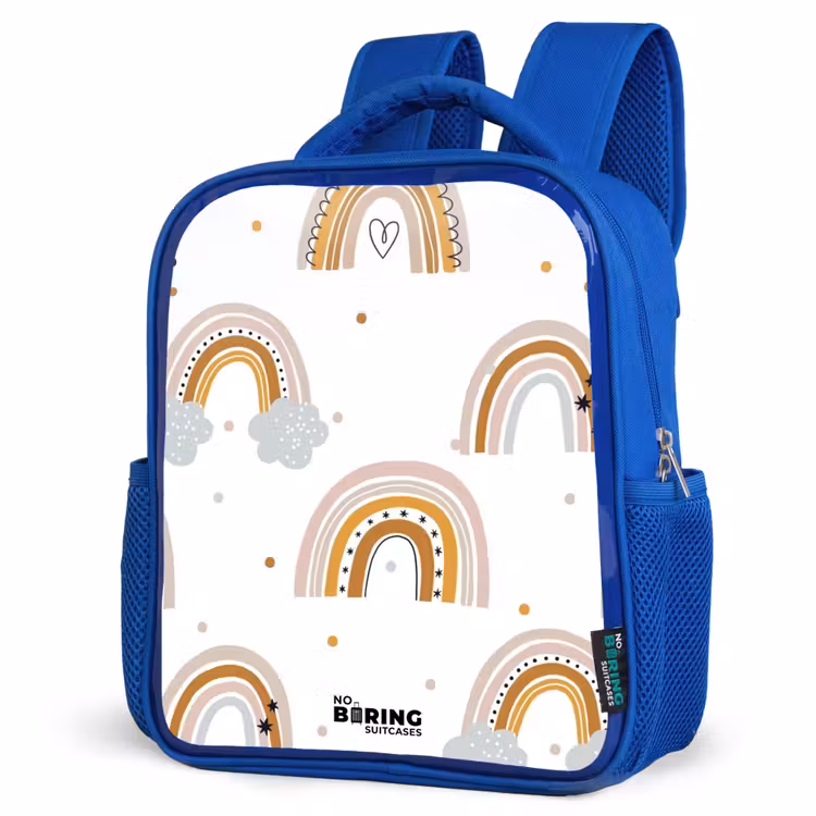 Kinderrugzak - Blauw - Regenbogen patroon in zachte kleuren — 9