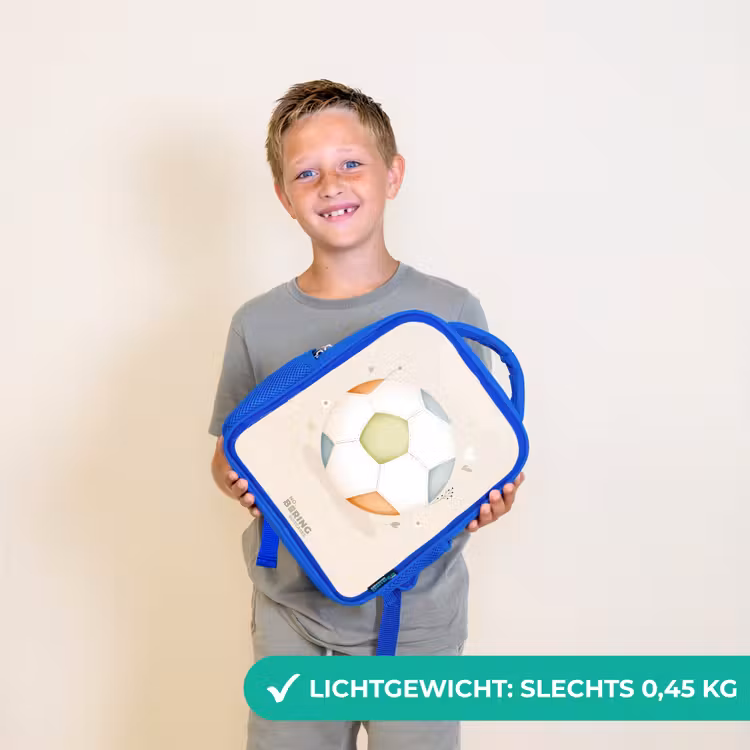 Kinderrugzak - Blauw - Voetbal in beige pastel kleuren — 2