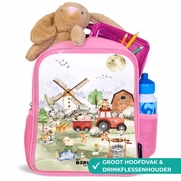 Kinderrugzak - Roze - dieren op een boederij — 2
