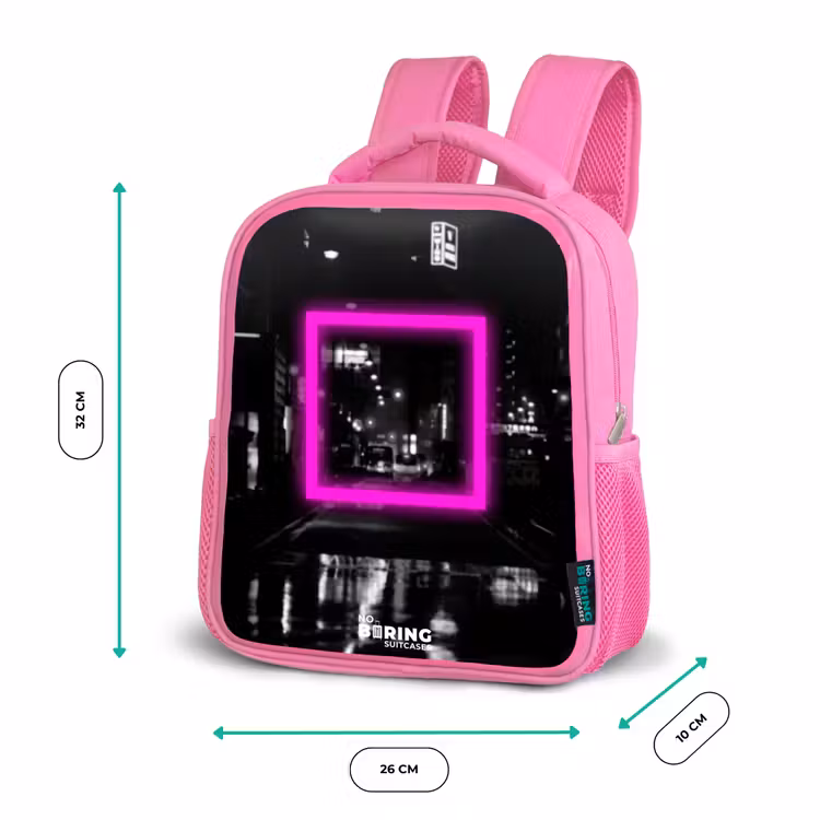Kinderrugzak - Roze - Felroze vierkant met verlichte achtergrond — 3