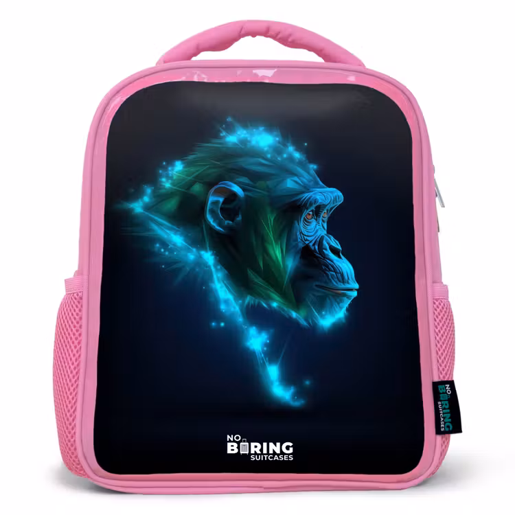 Kinderrugzak - Roze - Neon silhouet van een chimpansee — 1