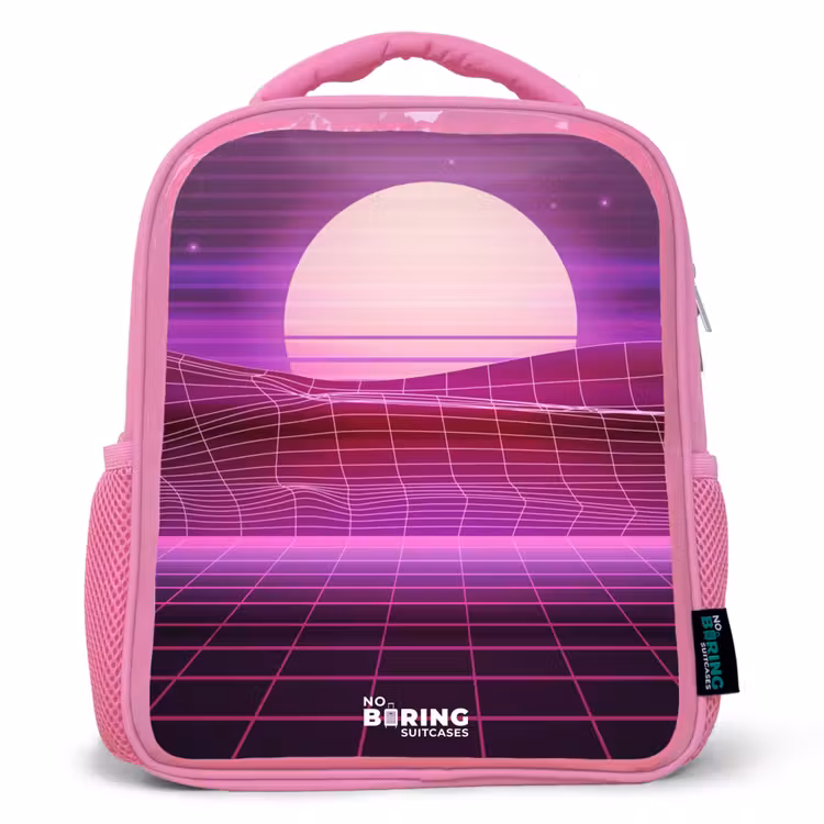 Kinderrugzak - Roze - Rasterlandschap met zon — 1